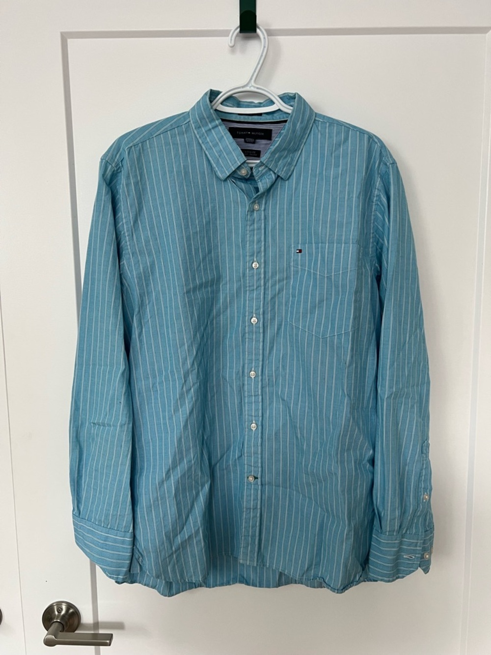 Tommy Hilfiger Men's Teal Blue Pinstripe Button-Down Shirt
